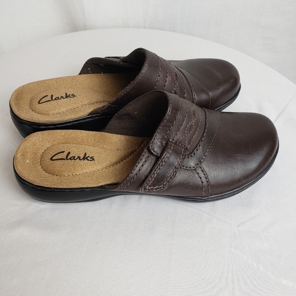 NWOB Clark's Brown Leather Clogs Sz 7M - Picture 5 of 8